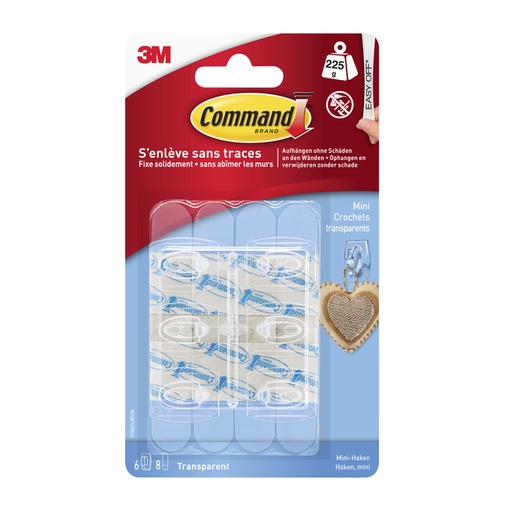 [836332] Crochet adhésif Command mini avec bande de fixation transparent 6 pièces