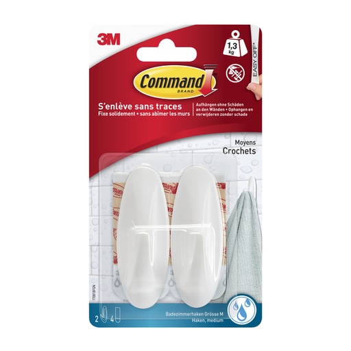 [836356] Crochet plastique Command ovale blanc avec bande de fixation
