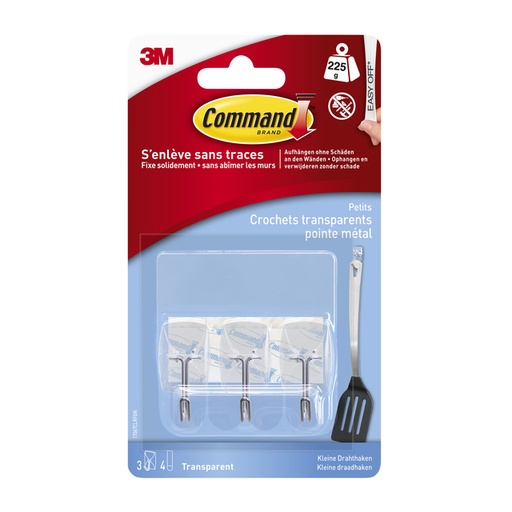 [836359] Crochet cuisine Command plastique transparent avec bande de fixation