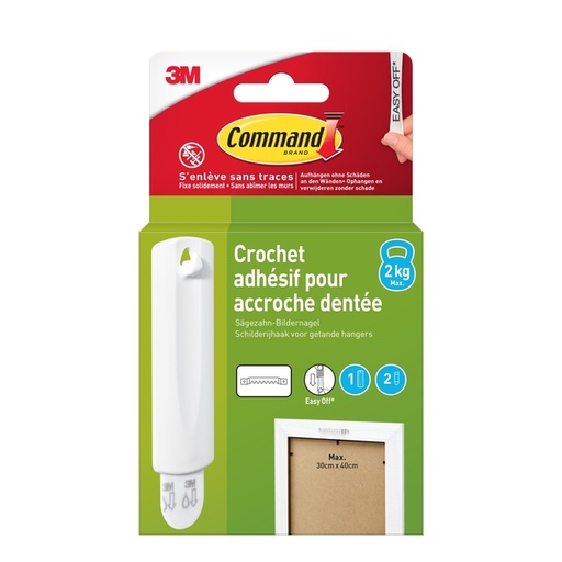 [836335] Crochet Command plastique pour tableaux avec bande de fixation