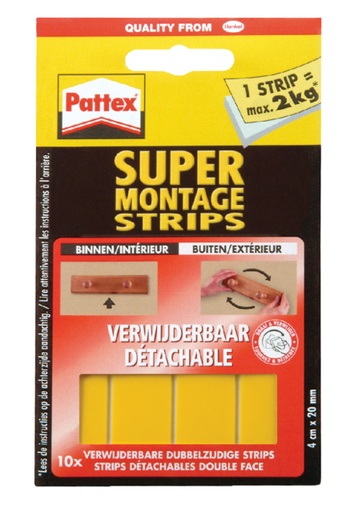 [802033] Supermontagestrip Pattex 2kg verwijderbaar 10 stuks