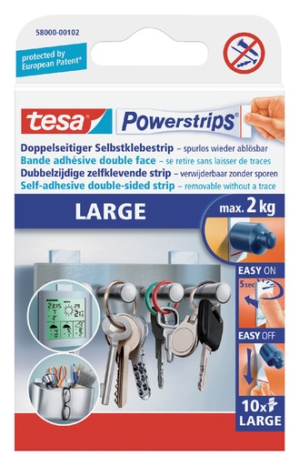 [802035] Bande adhésive tesa Powerstrips® LARGE double face 2kg 10 pièces