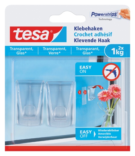 [802053] Crochet adhésif tesa® transparent 1kg 2 pièces