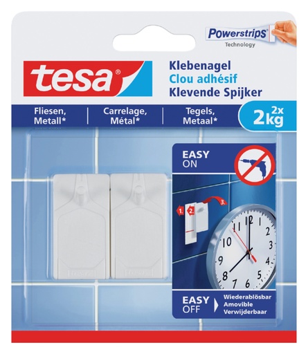 [802054] Klevende Spijker tesa® tegels & metaal 2kg wit 2 stuks