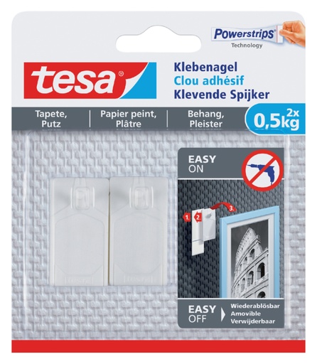 [802058] Klevende spijker tesa® behang en pleisterwerk 0,5kg wit 2 stuks