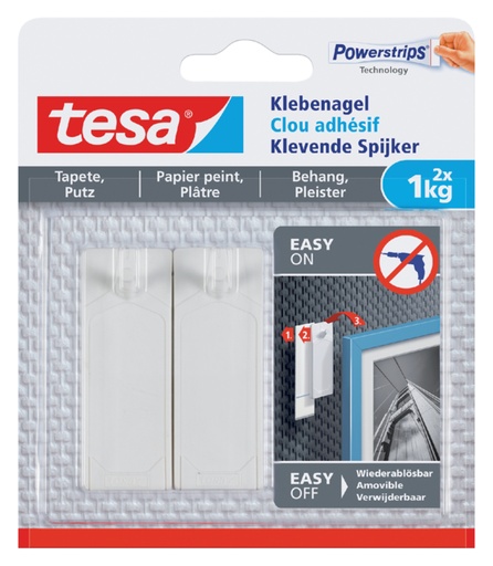 [802059] Klevende spijker tesa® behang en pleisterwerk 1kg wit 2 stuks