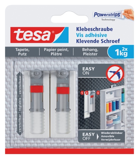 [802064] Klevende schroef tesa® behang en pleisterwerk 1kg verstelbaar wit 2 stuks