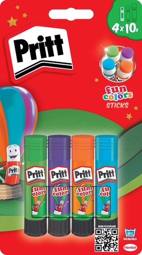 [836017] Bâton de colle Pritt 10g Fun Colors 4 pièces blister