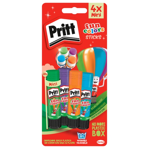 [836017] Lijmstift Pritt Stick 10gr FUN Colors 1 blister à 4 stuks