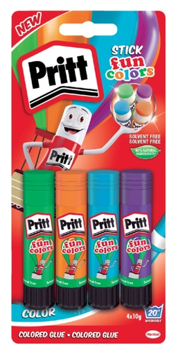 [836017] Lijmstift Pritt Stick 10gr FUN Colors 1 blister à 4 stuks