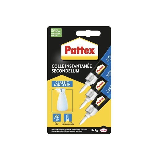 [836230] Secondelijm Pattex Classic mini trio tube 3x1gram op blister