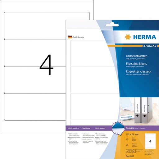 [816667] Etiquette dorsale HERMA 61x192mm adhésive large blanc