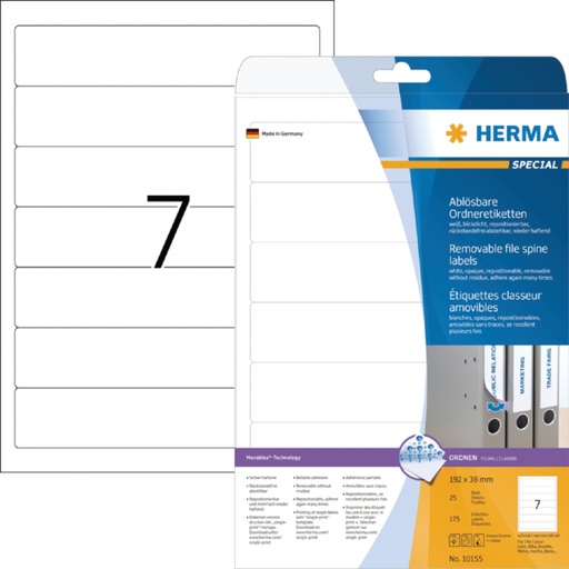 [816901] Rugetiket HERMA 10155 smal 38x192mm verwijderbaar wit