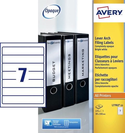 [817258] Etiquette dorsale Avery Small 39x192mm adhésive étroite blanc 25 feuilles