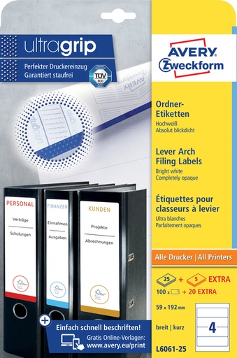 [817504] Rugetiket Avery Zweckform breed 59x192mm zelfklevend wit 25 vel