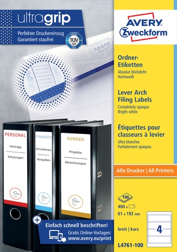 [817005] Etiquette dorsale Avery Large 61x192mm adhésive blanc 100 feuilles