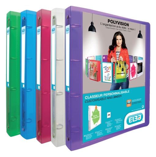 [257599] Classeur Panorama Oxford Polyvision A4 4 anneaux 15mm assorti