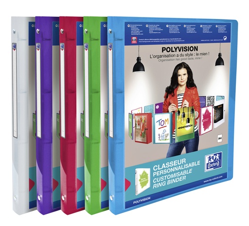 [257599] Classeur Panorama Oxford Polyvision A4 4 anneaux 15mm assorti
