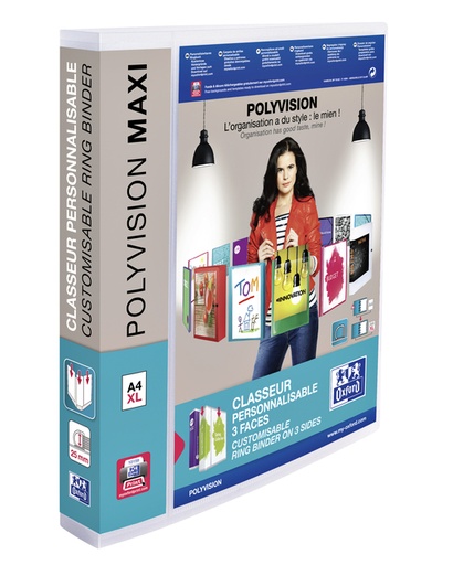 [257572] Classeur Panorama Oxford Polyvision Maxi A4 XL 4 anneaux méc-D 25mm transparent