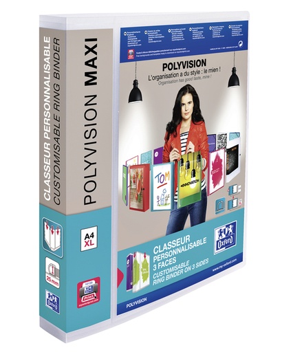 [257573] Presentatieringband Oxford Polyvision Maxi A4 XL 4-rings D-mech 30mm transparant
