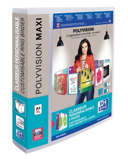 [257574] Presentatieringband Oxford Polyvision Maxi A4 XL 4-rings D-mech 40mm transparant