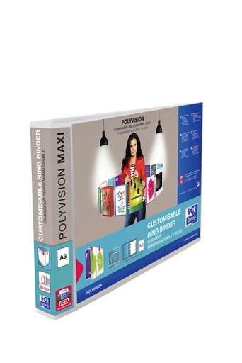 [257578] Presentatieringband Oxford Polyvision Maxi A3 dwars 4-rings D-mech 30mm transparant