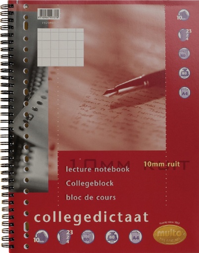 [278569] Collegeblok Multo A4 ruit 10x10mm 23-gaats 160 pagina''s 80gr wit