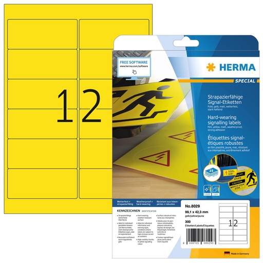 [810954] Etiquette film HERMA 8029 99,1x42,3mm jaune 300 pièces