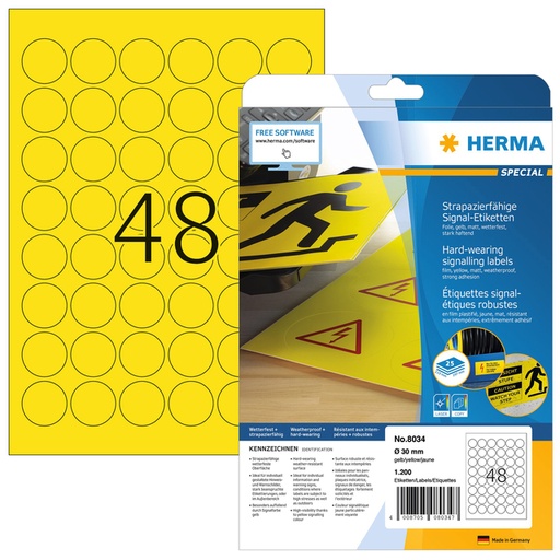 [810957] Etiquette HERMA 8034 30mm jaune 1200 pièces