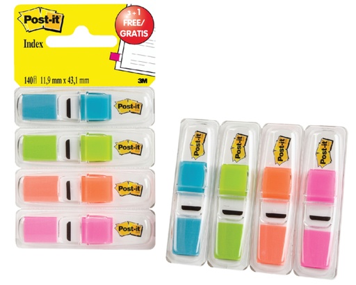 [213220] Indextabs Post-it 6834 11.9mmx43.1mm helder 3+1 gratis assorti 35 tabs per dispernser