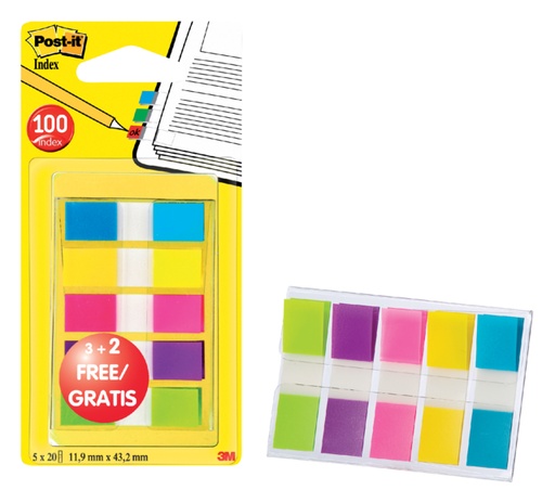 [960201] Indextabs Post-it 6835 11.9x43.1mm 3+2 gratis assorti 100 tabs