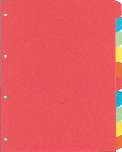 [270668] Intercalaire Kangaro PE410 A4 4 perforations 10 onglets carton assorti
