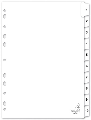 [271501] Intercalaire Kangaro PK410C A4 4 perforations numéro 1-10 carton blanc