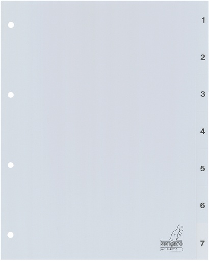 [270654] Intercalaire Kangaro G407C A4 4 perforations numéro 1-7 PP gris