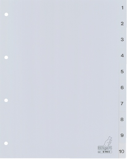 [272050] Intercalaire Kangaro G410C A4 4 perforations numéro 1-10 PP gris