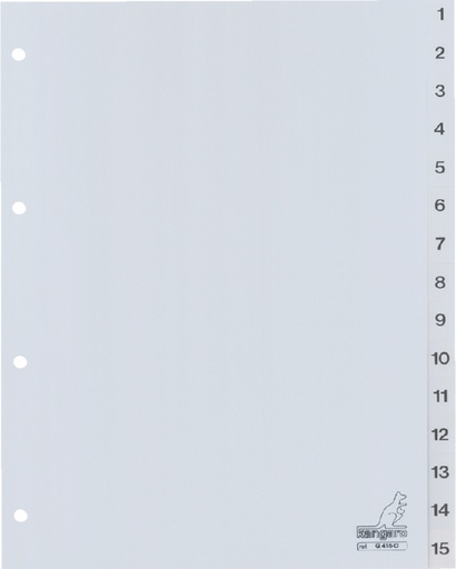 [272250] Intercalaire Kangaro G415C A4 4 perforations numéro 1-15 PP gris