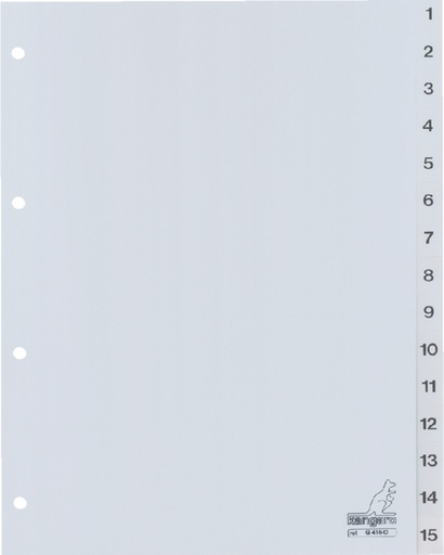 [272250] Intercalaires Kangaro 4 perf G415C numéro 1-15 gris PP