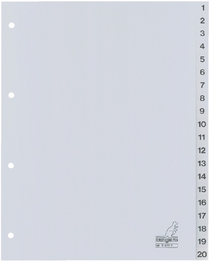 [271364] Intercalaire Kangaro G420C A4 4 perforations numéro 1-20 PP gris