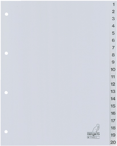 [271364] Intercalaire Kangaro G420C A4 4 perforations numéro 1-20 PP gris