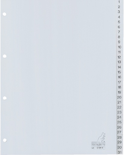 [272350] Intercalaire Kangaro G431C A4 4 perforations numéro 1-31 PP gris