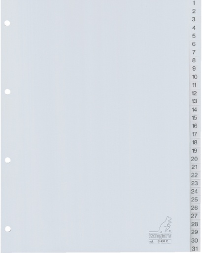 [272350] Intercalaire Kangaro G431C A4 4 perforations numéro 1-31 PP gris