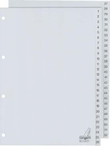 [272450] Intercalaire Kangaro G452C A4 4 perforations numéro 1-52 PP gris