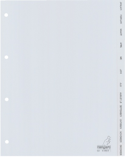 [272154] Intercalaires Kangaro 4 perf G412J 12 onglets mois PP gris