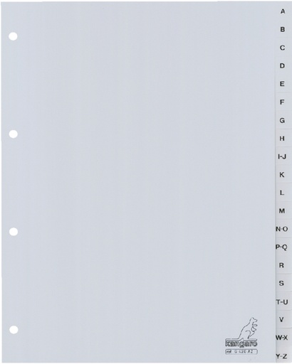 [271350] Intercalaire Kangaro G420AZ A4 4 perforations 20 onglets A-Z PP gris
