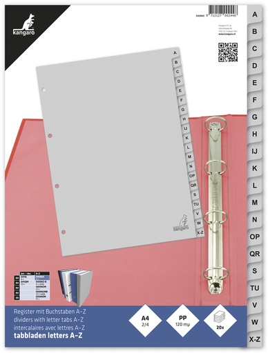 [271350] Tabbladen Kangaro 4-gaats G420AZ 20-delig alfabet grijs PP