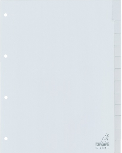 [270752] Intercalaire Kangaro G412F A4 4 perforations 12 onglets + fenêtre PP gris