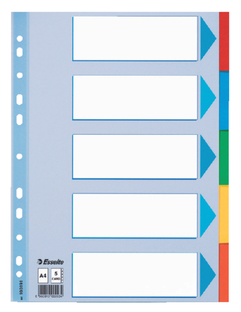 Intercalaire Esselte Standart A4 5 onglets 11 perf carton assorti