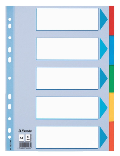 [270140] Intercalaire Esselte Standart A4 5 onglets 11 perf carton assorti