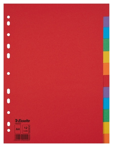 [270152] Intercalaire Esselte Economy A4 12 onglets 11perf carton assorti