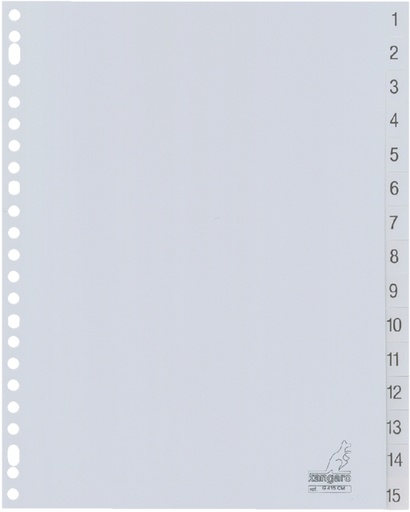 [270758] Intercalaire Kangaro G415CM A4 23 perforations numéro 1-15 PP gris